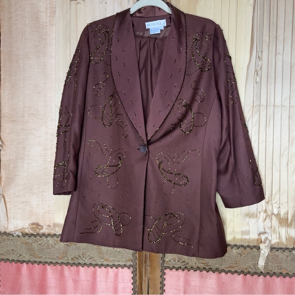 Blue Ice Two Piece Sparkle Blazer and Skirt.